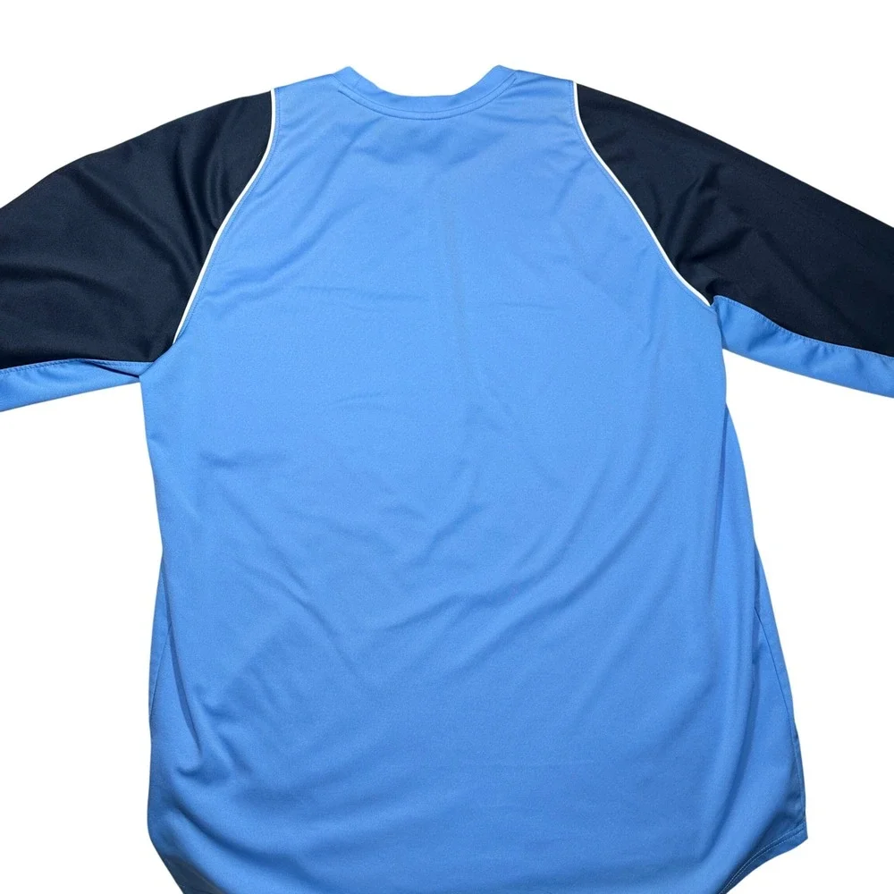 Y2K Nike Mens Long Sleeve Performance Shirt Blue Navy Colorblock Shield Logo XL